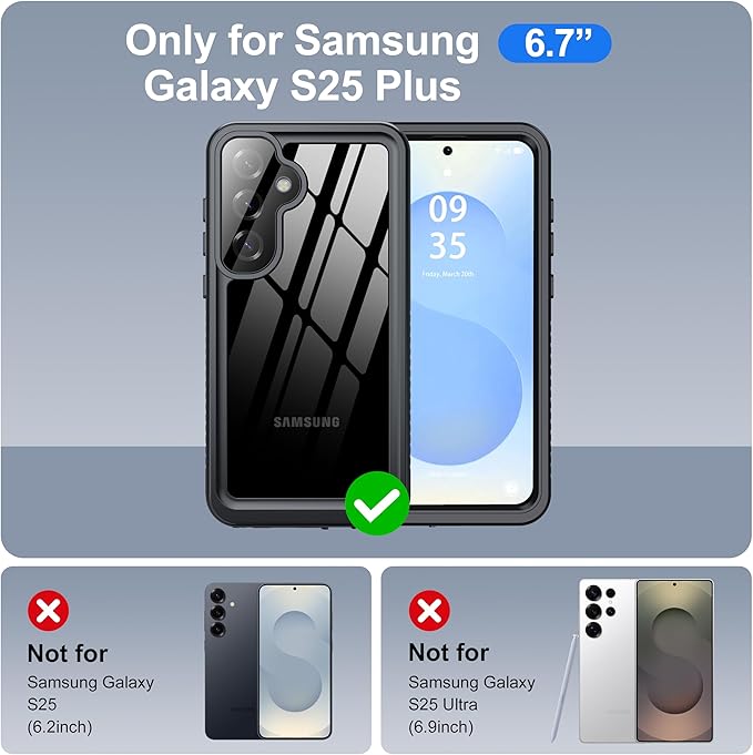 ANTSHARE IP68 Waterproof Case for Samsung Galaxy S25 Plus [2025], Built-in Screen/Lens Protector - Shockproof Full Body Protection for Swimming/Outdoor, Black
