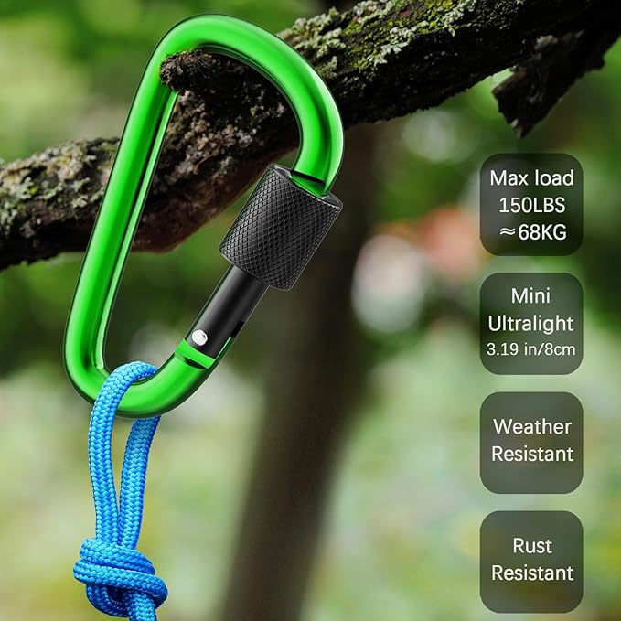 sprookber 3" Locking Carabiners | Keychain Carbineers D Ring Key Clip Spring Snap Hook for Multi-Usage | Set of 8