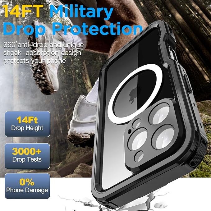AICase Waterproof Case for iPhone 16 Pro(6.3") with MagSafe Snowproof,Dustproof and Shockproof,IP68 Certified Real 360 Full Body Protection Fully Sealed Underwater Cover for iPhone 16Pro