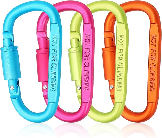 Craebuer 4 Pack Carabiner Clip, 3 inch Aluminum D-Ring Shape Locking Carabiners, Snap Hook Sport Accessories for Outdoor Camping Hiking