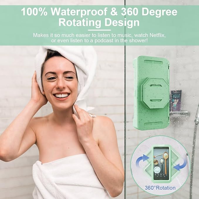 URROY Shower Phone Holder Waterproof, 360° Rotation Shower Phone Case, Anti-Fog High Sensitivity Universal Cover Mount Stand for Bathroom Wall Mirror Bathtub Kitchen, Gift for Men Women New Mint