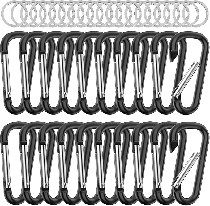 sprookber 2.28" Small Carabiner Clip Keychain, D Ring Caribeaner Clip, Key Clip Caribeener Multipurpose, Set of 20 Pack