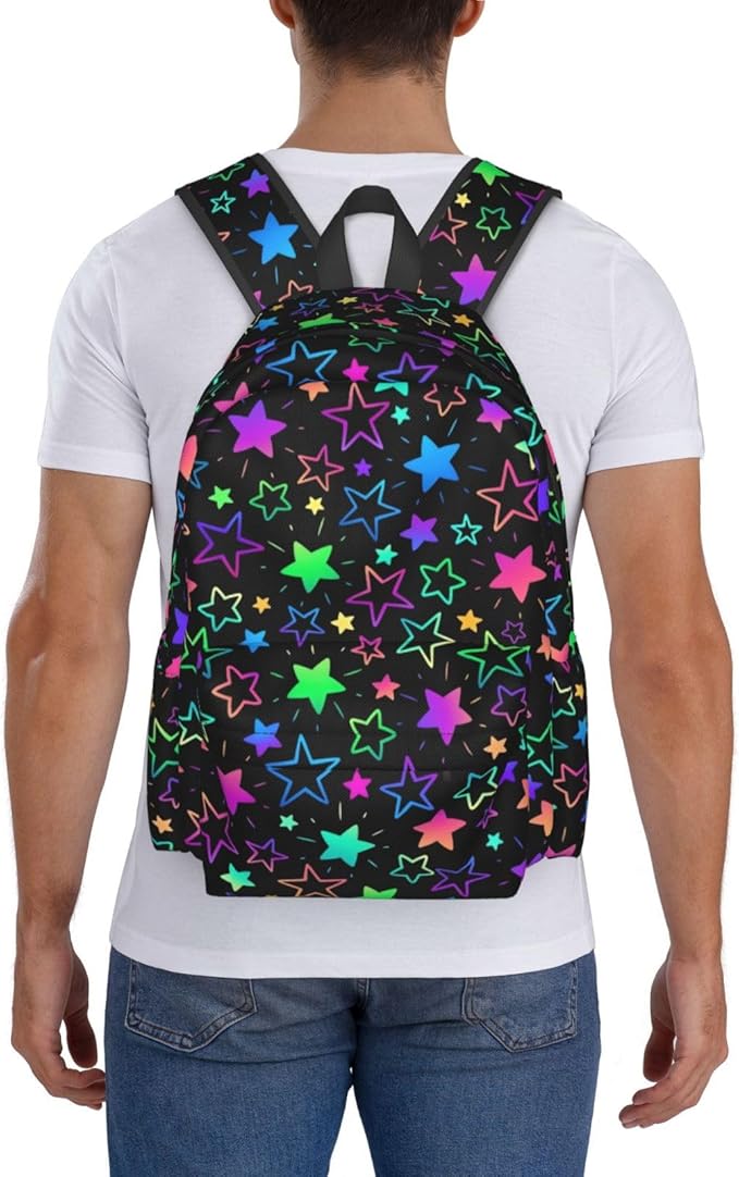 cfpolar 17 Inch Backpack Bright Neon Stars Laptop Bag Shoulder Bag School Bookbag Casual Daypack For Boys Girls