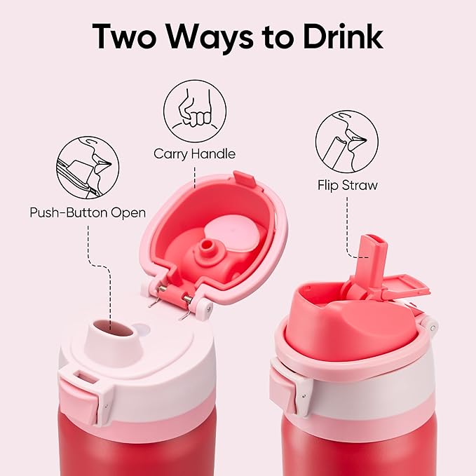 Fijinhom 32 oz Insulated Water Bottle with 2-in-1 Straw and Spout Lid, Stainless Steel Double Wall Vacuum Flask, Sports Water Bottle Keeps Cold 24H, Leak Proof for Gym, Outdoor, Travel (Red)