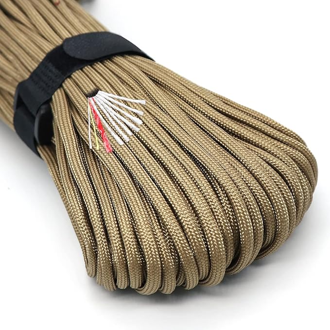 PSKOOK Survival Paracord Parachute Fire Cord Survival Ropes Red Tinder Cord PE Fishing Line Cotton Thread 7 Strands Outdoor 20, 25, 100 Feet