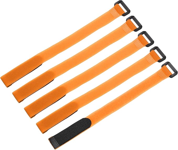 MECCANIXITY 5Pcs Reusable Battery Tie Down Straps,0.8x12" Orange Nylon Multipurpose Battery Hold Down Adjustable Cinch Strap Hook Loop Fastening Tie for Quadcopters FPV RC Drone Boat Car