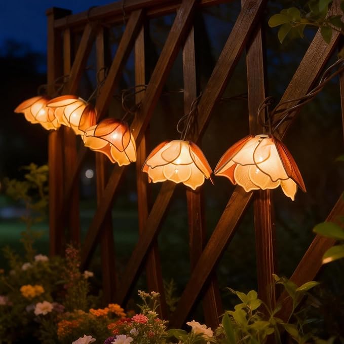 TWINKVILLA Decorative String Lights Plug in with 10 Bulbs, Flower Garland Fairy Lights Connectable Weatherproof Outdoor Indoor for Wedding Pergola Bedroom Porch Floral Home Decor (Purple White)
