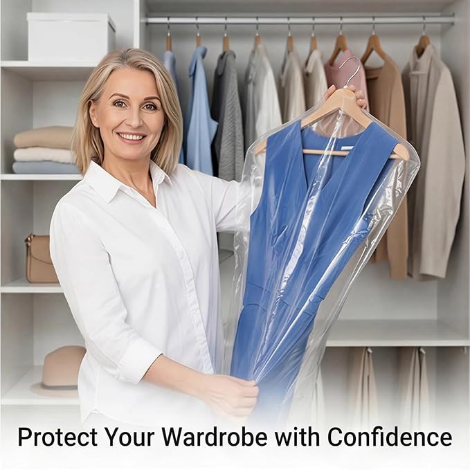 10 Pack Dry Cleaner Bags Plastic Clear, 23.6 x 71In Plastic Garment Bags Hanging Clothing Covers for Home Storage, Clothing Stores, Travel, Moving