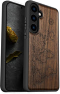 Carveit Wood Case for Galaxy S24 Plus Case [Natural Wood & Black Soft TPU] Shockproof Protective Cover Unique Wooden Design Compatible with S24 Plus (Compass Maps-Walnut)