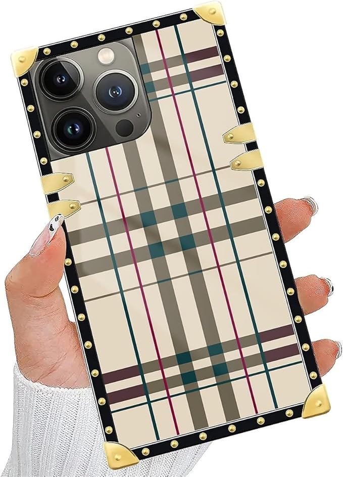 Compatible with iPhone 14 Pro Case, Black Red Beige Stripes Luxury Golden Decoration for Girl Women Soft TPU Shockproof Protective Hard PC Back for iPhone 14 Pro