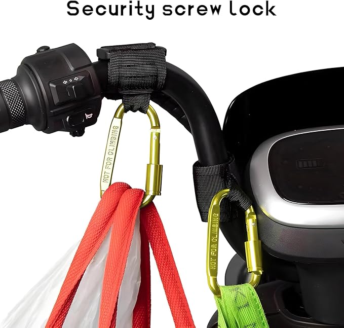 2 PCS UTV Hook for Hanging Headsets, Aluminum Alloy Stroller Carabiner Clips with Adjustable Strap, Multipurpose Roll Cage Hooks for Motorcycle Dirt Bike Scooter Owners (Golden)