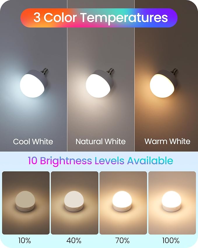 Rechargeable Light Bulbs with Remote Control, 4 Packs E12 Battery Operated Light Bulbs, 3 Timer 15 Colors Selectable, Dimmable Wireless RGB LED Bulb, Non-Hardwired, R08YBP405
