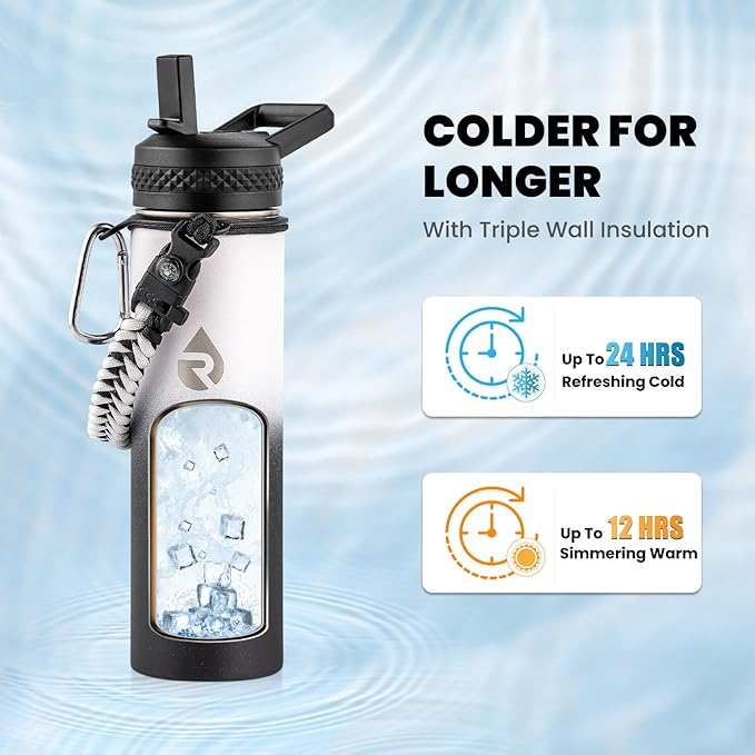 RAYMYLO Insulated Water Bottle 20 oz, Triple Wall Vacuum Stainless Steel (Cold for 24Hrs, Hot for 12Hrs), Leak Proof & Non-BPA, Kids Water Bottle Jug for School with Straw Spout Lids