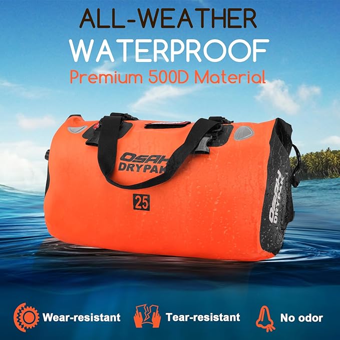 OSAH DRYPAK Waterproof Duffel Bag - Motorcycle Dry Bag Tail Bag with Large Storage Space, Waterproof Luggage Duffle Bags with Outer Mesh Zipper Pocket for Camping, Kayaking, Fishing & Traveling