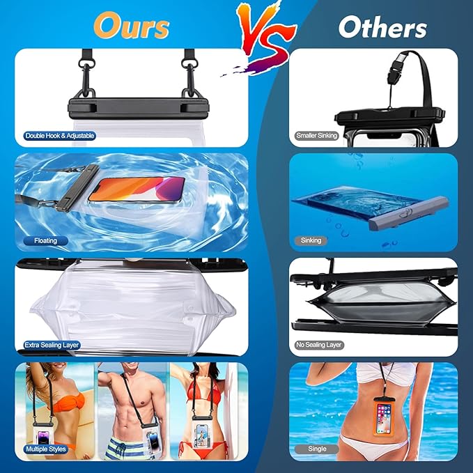 PEDVSTY Large Waterproof Phone Pouch [with Sealing Strip], Cell Phone Dry Bag for iPhone 17 16 15 14 Pro Max Galaxy S25 S24 S23 S22 All Devices, Floating Water Proof Bag for Beach Water Park White