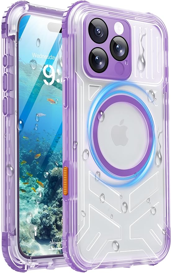 for iPhone 16 Pro Waterproof Case with Magsafe, Built-in [Camera & Screen Protector] [Lanyard], IP68 Water Proof Full Body Dustproof Heavy Duty Frosted Protective Phone Cover, 6.3" Purple