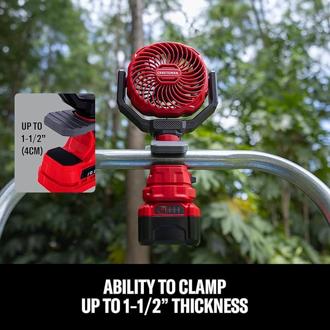 CRAFTSMAN Portable Clip on Fan Rechargeable (Tool Only), Small Personal Clamp Fan Battery Powered 4" 20V for Stroller Desk Table Home Office Outdoor Travel Camping Tent, CMXEFXA520402