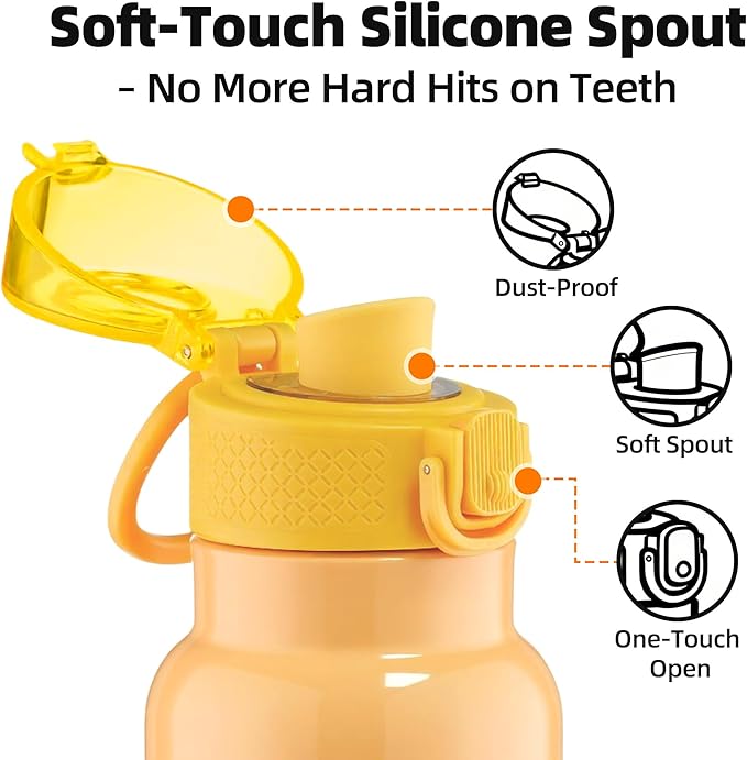 Fanhaw Daylite Series 24 oz Stainless Steel Insulated Water Bottle with Silicone Spout Lid, Double-Wall Vacuum Leakproof Metal Bottle, Anniversary Birthday Gift for Kids, Women & Men (Saffron Yellow)