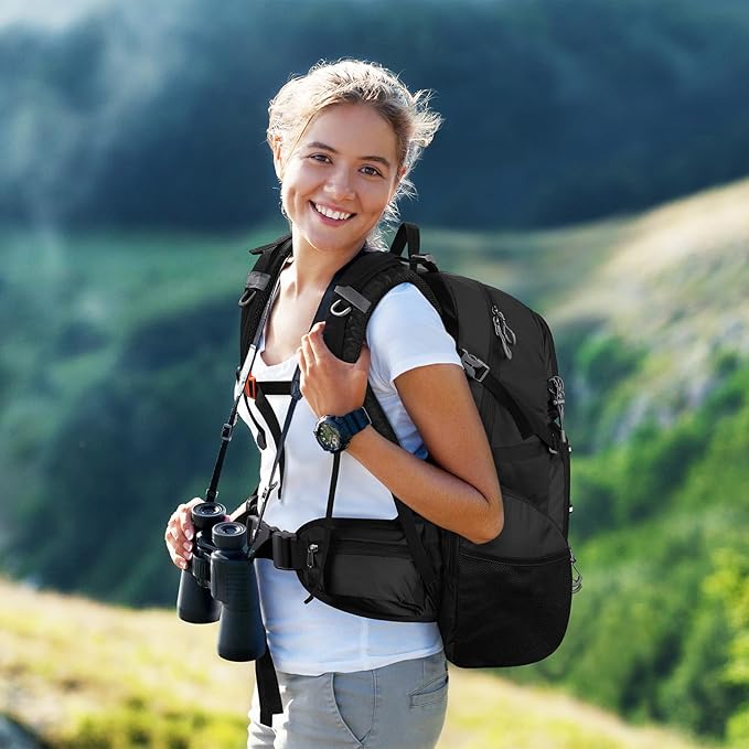 Maelstrom Hiking Backpack, 40L Waterproof Camping Daypack for Men and Women, Lightweight Travel Pack with Rain Cover (Black)