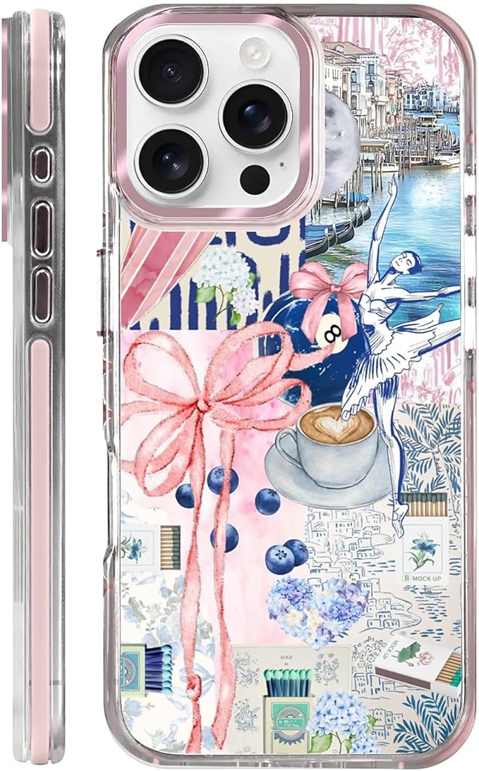 Case for iPhone 16 Pro,[Compatible with MagSafe],Pink Bow Girly Coquette Collage Phone Case Design，for Women Girls Magnetic Clear Cover - Slim, Sleek, & Shockproof Protection