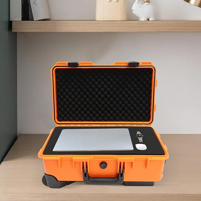 22" Weatherproof Hard Case Rolling Waterproof Case Dry Box with Foam Protective Cases Shockproof Hard Travel Cases For Cameras Lenses Electronic Equipment (Orange)