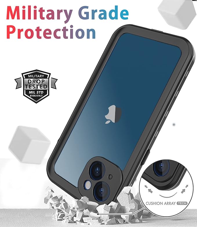 for iPhone 13 Case Waterproof Shockproof Dustproof Full-Body Sturdy with Camera Lens Protector and Built-in Screen Protector,Underwater Full Sealed Cover Protective for iPhone 13(Black)