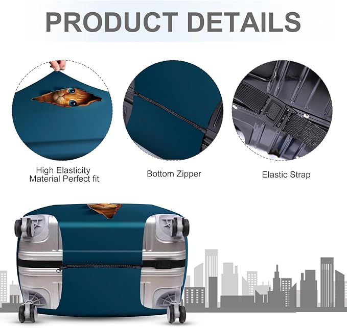 ANNA QUEEN 3D Cat Face Luggage Cover, Cute Peek Cat Suitcase Protector, Stretchable Washable Cover for 20-22 Inch Luggage