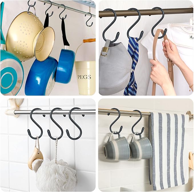 DINGEE 20 Pack Rubber Coated S Hooks for Hanging Plants,Heavy Duty S Hook,Non Slip 3 Inch Closet S Hooks,Steel Metal Black Vinyl Coated Small Hanging Hook for Jeans Pots and Pans Coffee Cups