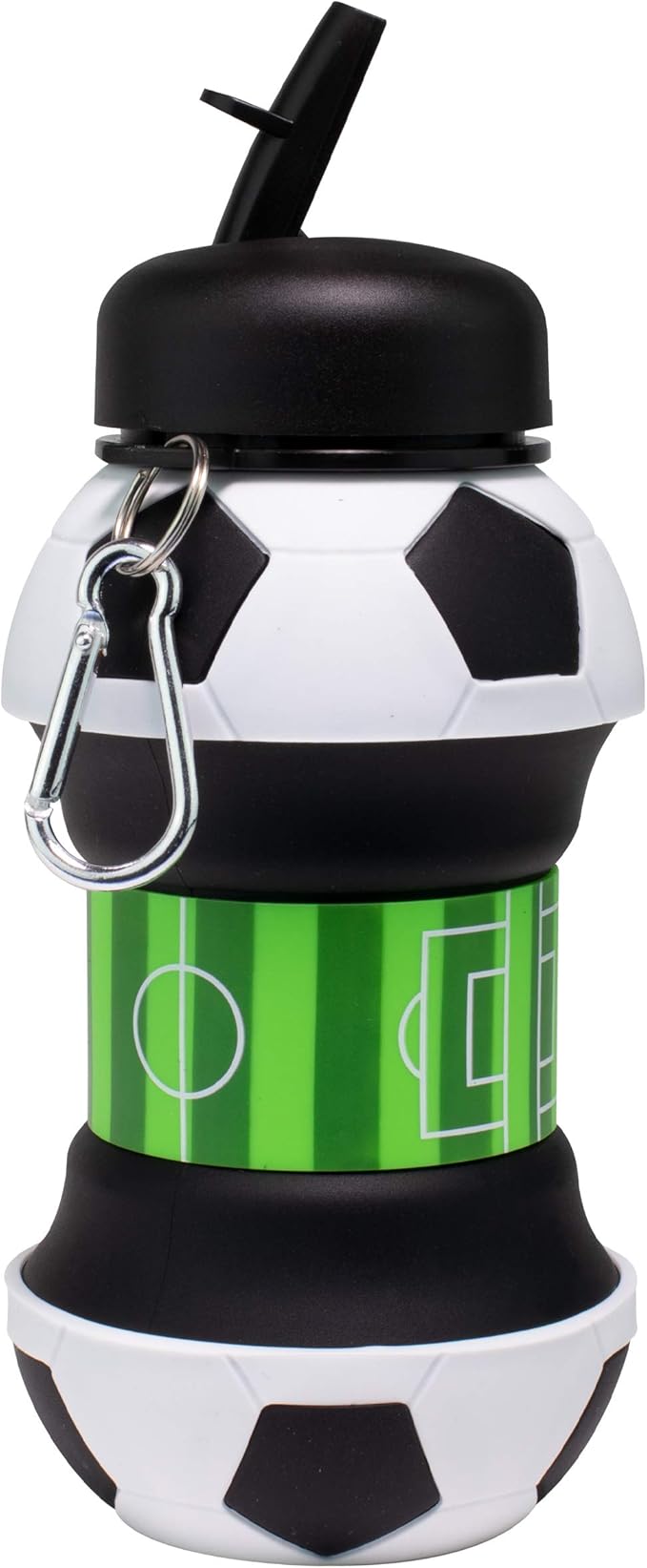 Maccabi Art Collapsible Silicone Soccer Ball Water Bottle for Kids, 18 oz BPA-Free with Clip, Leak-Proof Spout, Portable Sports Drink Bottle