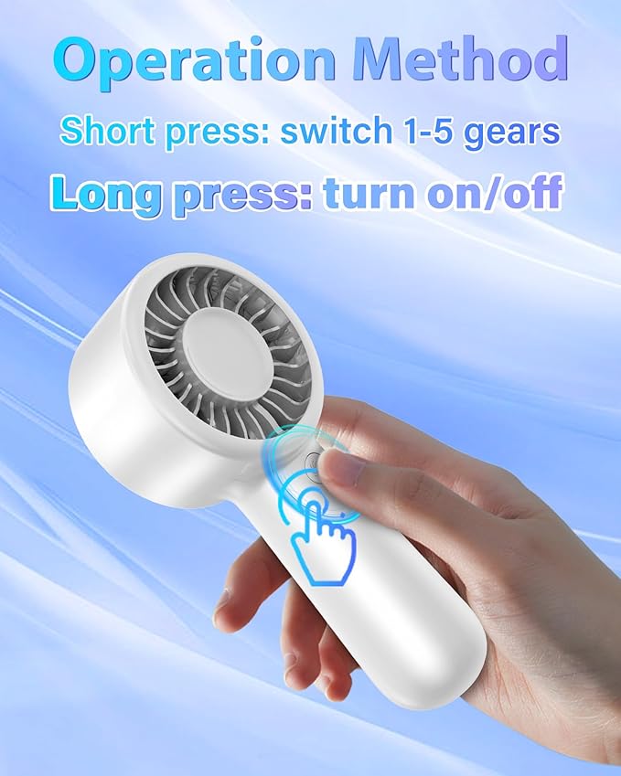 Portable Handheld Fan Personal Small Turbo Hand Fan Powerful, Cooling, Lanyard, USB Rechargeable, 5 Speeds, Makeup, Gifts for Women Men, Kid, Mom, Hot Summer, Travel, Sports, Wedding Use