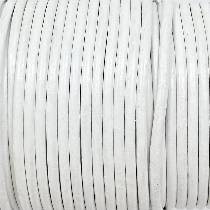 GENIQUE Real/Genuine Round Leather String Cord for Necklace, Bracelets, Jewellery, Braiding (2mm, White)