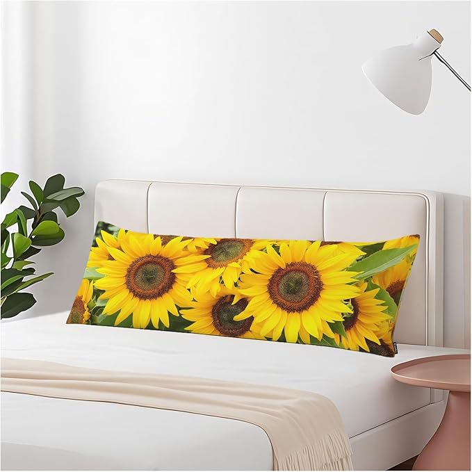 Sunflower Body Pillow Cover Yellow Sunflowers Field Decorative Body Pillow Covers Long Pillow Cushion Case Zipper Body Pillowcase Soft Cushion Cover for Bedding,Couch,Home 20"X54"