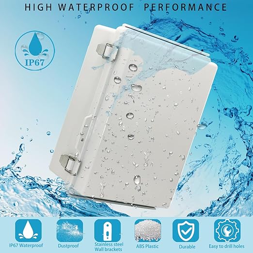 Waterproof Electrical Box with Mounting Plate, IP67 Junction Box Stainless Steel Latch Hinged Grey Cover Project Enclosure with Inner Door,Wall Bracket and 2 Glands 14" x 10" x 6"