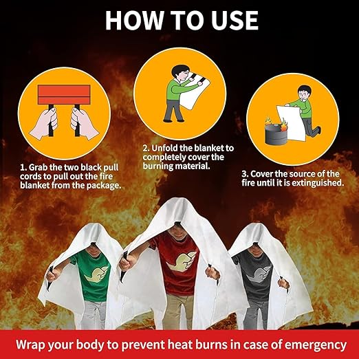 COSHNIBI Emergency Fire Blanket for Home & Kitchen - High Heat Resistant Fire Suppression Blanket （2 Pack）