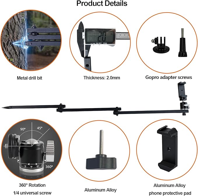 Tree Stand Phone Mount for Hunting,Treestand Phone Holder for Self Filming Hunts,Camera Arm for Hunting, Compatible Gopro, iPhone, Mevo Start and Outfitter Action Camera