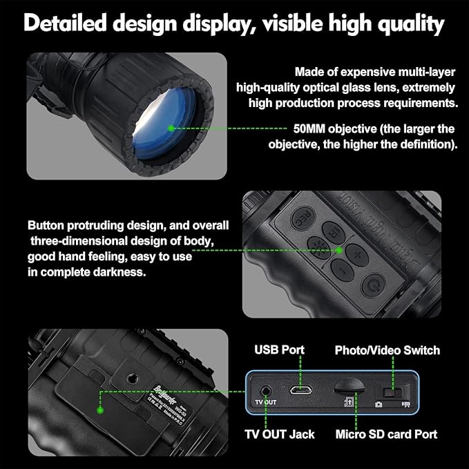 True Night Vision Monocular for Adults, IR Illuminator for Complete Darkness, High Sensitivity COMS Sensor Digital Night Goggles Night Vision Binoculars WG-50