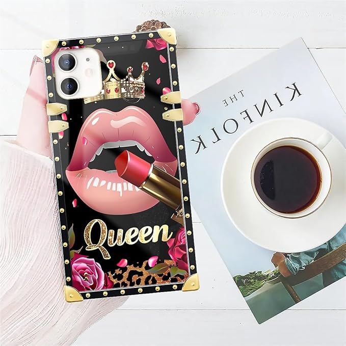Compatible with iPhone 11 Case, Glitter Red Rose Queen Leopard Lipstick Luxury Golden Decoration for Girl Women Soft TPU Shockproof Protective Hard PC Back for iPhone 11