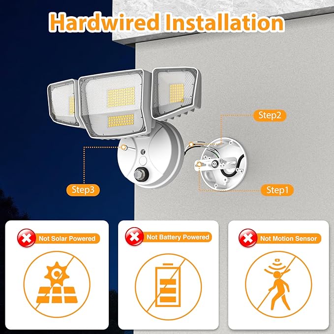 Abovizo 90W Dusk to Dawn Outdoor Light, 10,000LM 6500K LED Flood Lights Outdoor, 4-Head High Output Security Light for Yard and Garage, Eave & Wall Mountable Exterior Fixture, Hardwired