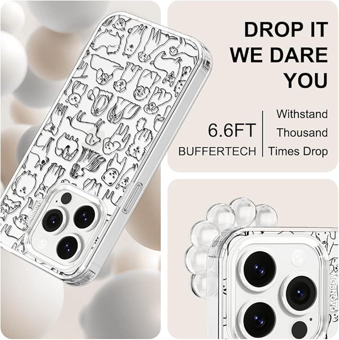 MOSNOVO Case for iPhone 14 Pro, [Buffertech 6.6ft Military-Grade Drop Protection] [Anti Peel Off Tech] Clear TPU Bumper Phone Case Cover Design - Doodle Dog