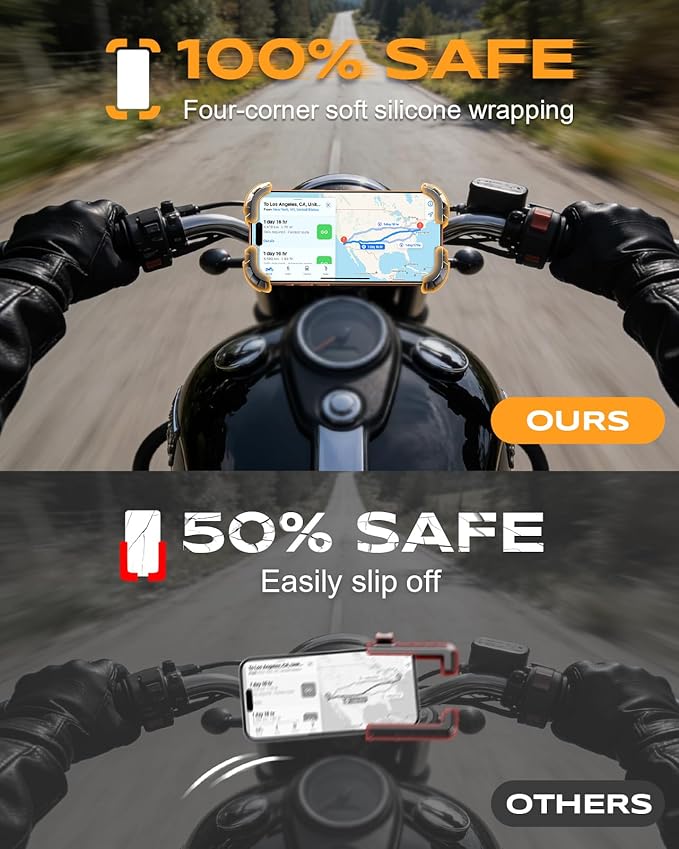 Zewdov Motorcycle Phone Mount [Secure Grip][Anti-Drop], Upgrade Bike Phone Holder [1s Stable Lock], 360° Rotatable Phone Holder for Mountain Bike/ATV, Fits for iPhone/Samsung 4.7-6.8", Clamp Mount