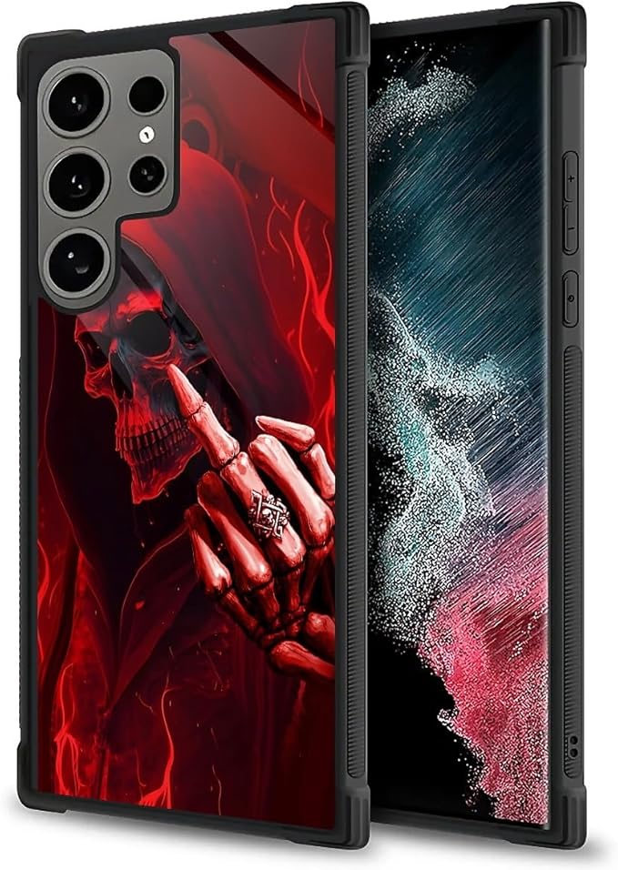 for Samsung Galaxy S24 Ultra Case, Gestures Funny Skull Pattern Graphic Design Girl Boy Soft Silicone Hard Acrylic Shock Protection for Samsung Galaxy S24 Ultra