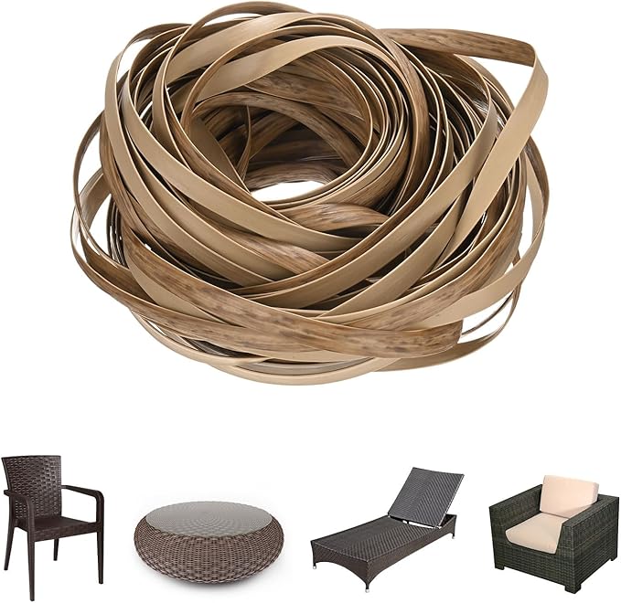 M METERXITY 1-Pack Wicker Repair Kit, 8mm x 66ft/20m Plastic Flat Rattan Replacement Supplies for Patio Furniture Repair/Basket Making/Chair Weaving, Synthetic Woven Rattan [Khaki]
