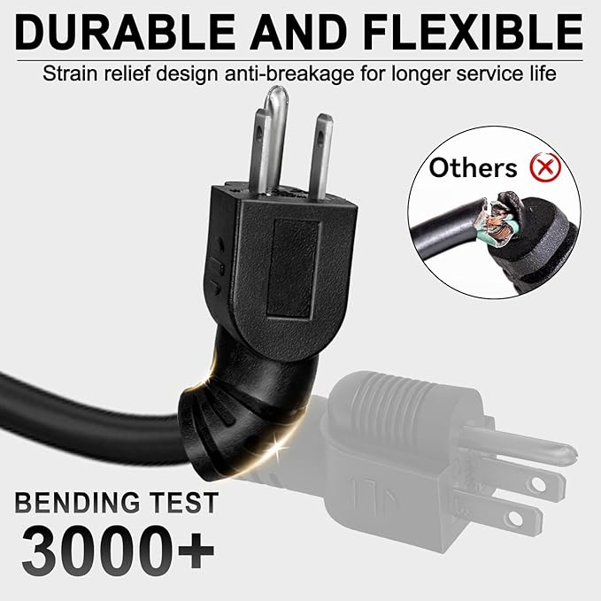 10FT 12/3 Outdoor Extension Cord with Multiple Outlets 12 Gauge 3 Outlet Heavy Duty Power Cord Splitter Flexible 3 Way Power Cable Waterproof 12AWG 15A 1875W SJTW,ETL Listed