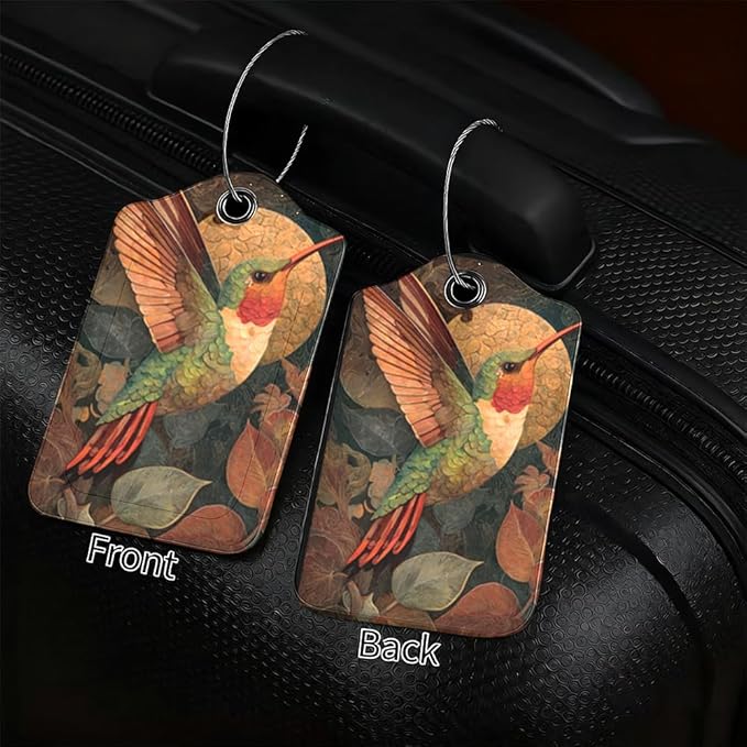 2Pcs Vintage Hummingbird Luggage Tags for Suitcases, 2.83x4.53 Artistic Travel ID Labels with Privacy Cover, Aesthetic Nature Bag Tags for Backpacks, Mothers Day Gift Ideas, Set of 2