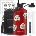 1 Gallon Water Bottle Insulated(Cold for 48 Hrs),BPA Free&Leak Proof,128oz Stainless Steel Water Jug,Large Water Bottle with Straw Spout Lids for Gym,Hiking,Camping&Travel,Red