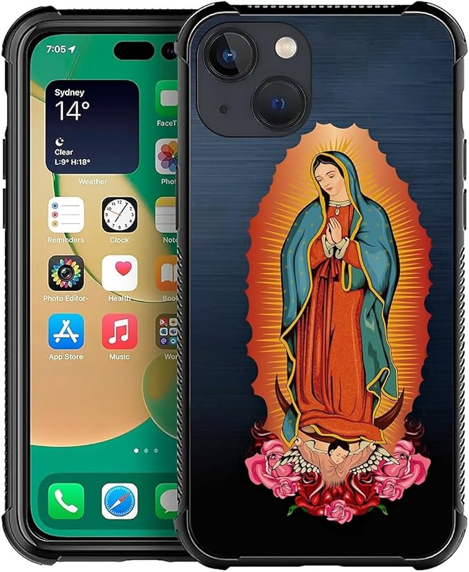 for iPhone 13 Mini Case, Red Virgen Guadalupe Pattern Made of Soft Silicone Hard Acrylic Shock Protection for iPhone 13 Mini