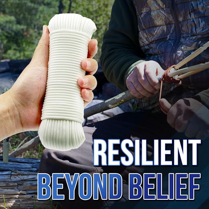 High Tensile Paracord Type III Parachute Cord Reflective Paracord Rope Tactical Paracord for Camping, Survival, Gear Repair & DIY (White, 98 Ft)