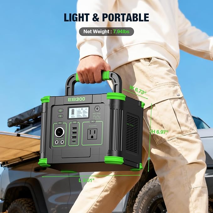 Portable Power Station 330W Solar Generator 288Wh, 60W USB-C PD Fast Charging, Pure Sine Wave AC Outlet, 5W Wireless Charger, LED for RV Camping, CPAP Emergency Backup & Off-Grid Living (Peak 600W)