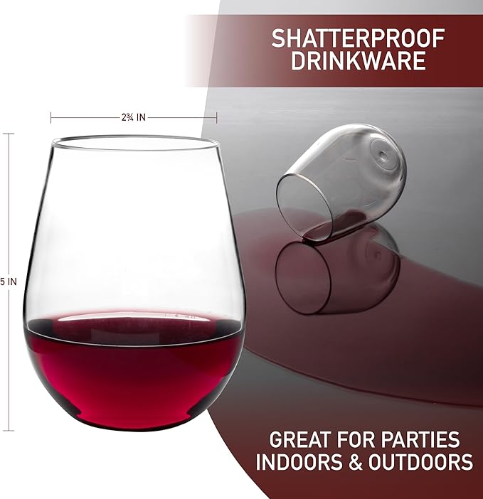 D'Eco Unbreakable Tritan Wine Glasses, 20 oz (Set of 8) – Shatterproof, Crystal-Clear, BPA-Free Plastic Tumblers – Indoor & Outdoor Cups for Entertaining & Parties - Mothers Day Gift for Mom