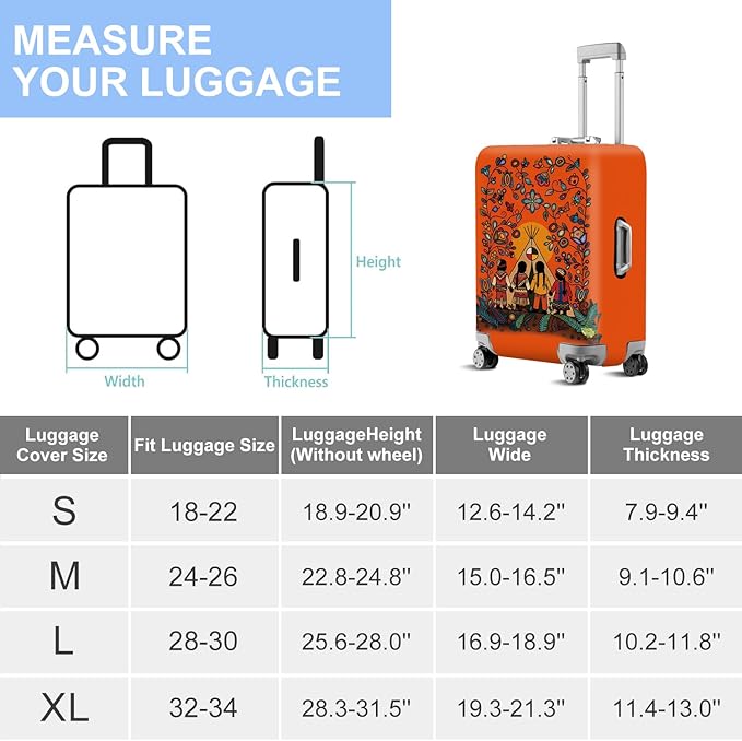 Native American Tribal Teepee Travel Luggage Cover -Stretchable Airplane Suitcase Protector Sleeve,Universal Washable Fit for 20-26 Inch Checked Baggage,Water Resistant Durable Luggage Protector